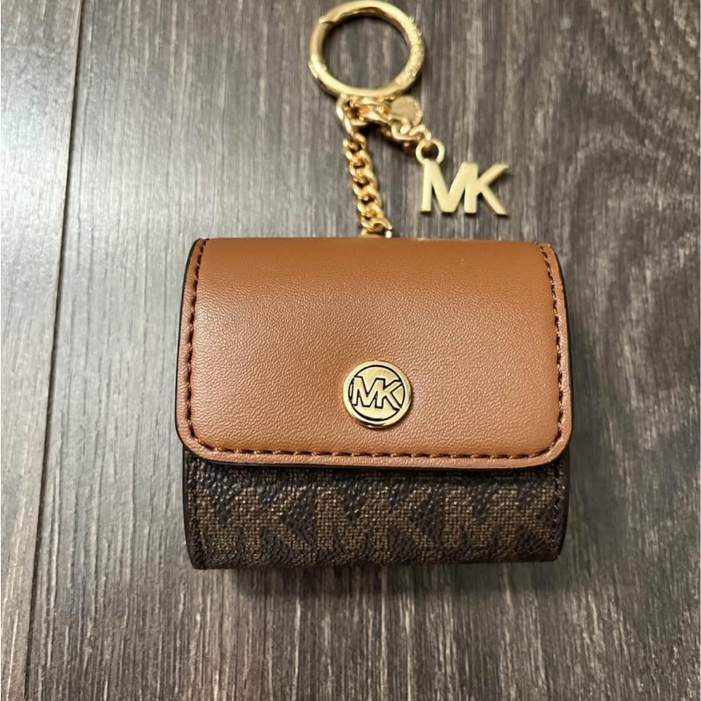 Michael Kors Brown and Tan Key & Card Holder with Gold-Tone Accents